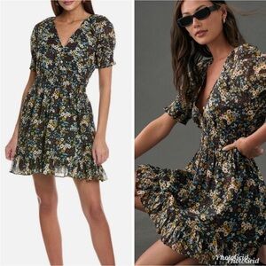 Mother Dollface Floral Black Mini Dress